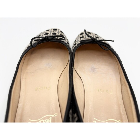 Christian Louboutin Black & White Tweed Ballet Flats w/ Ribbon Detail Sz EU 37 - Picture 7 of 10
